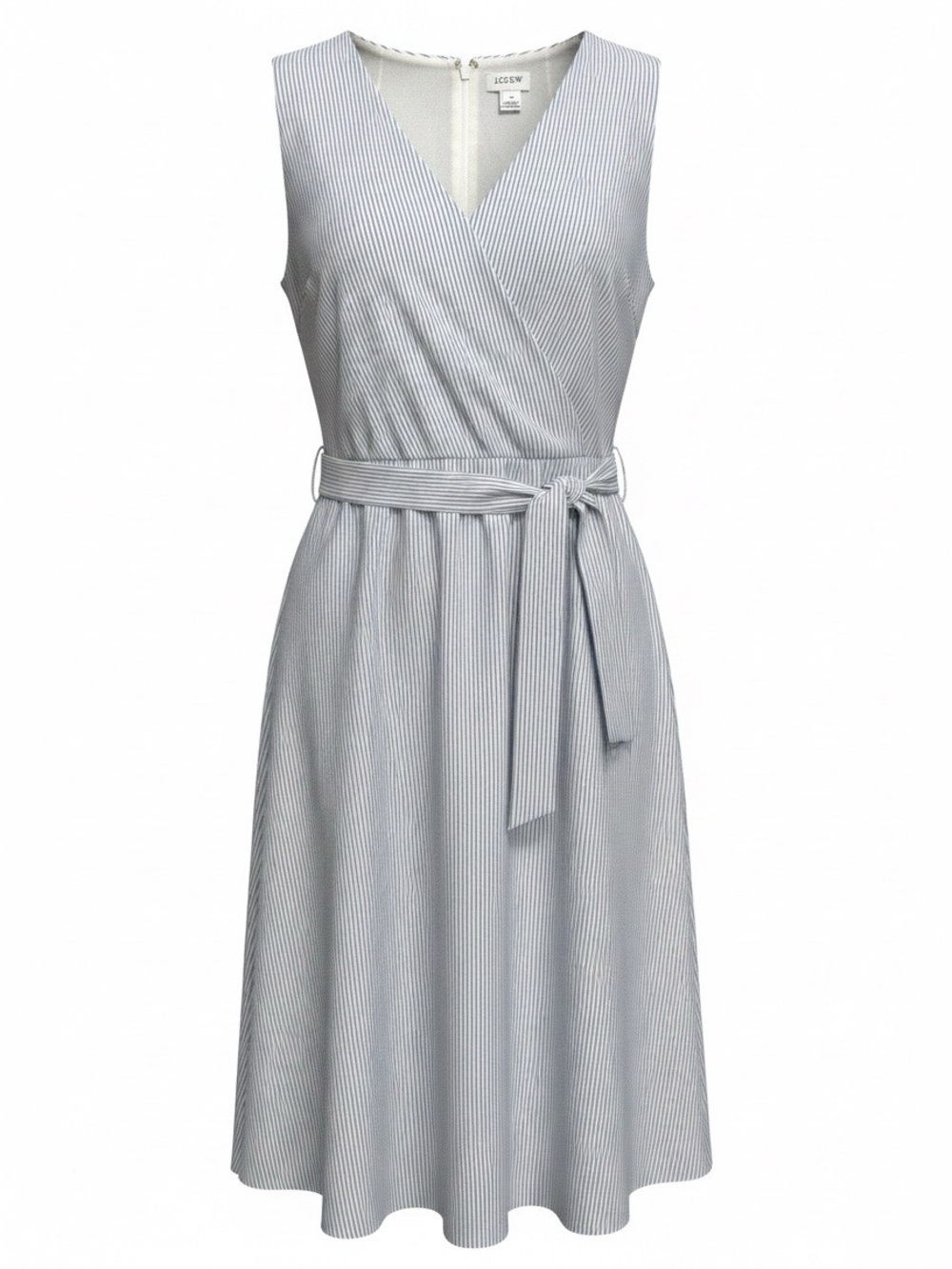 J. Crew Light Blue and White Pinstripe Wrap Midi Dress